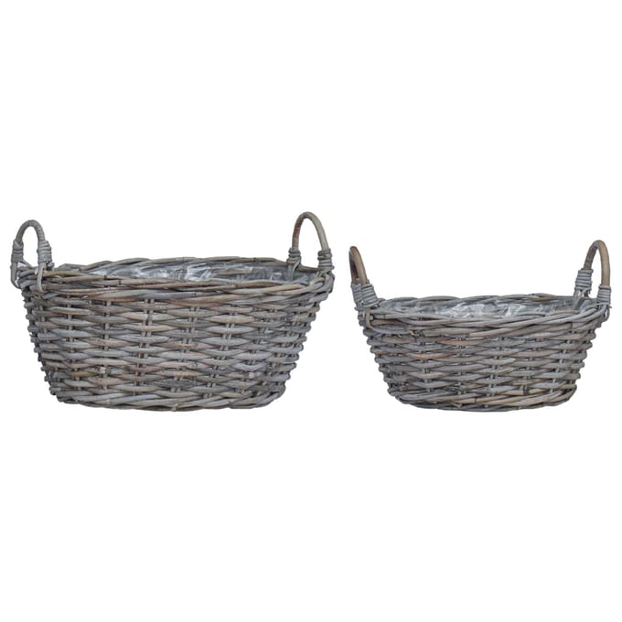 vidaXL - Plantermand - met - opslag - GENDT - 2 - st - Natuurlijk - grijs - Kubu - Rattan