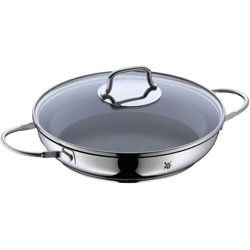WMF Devil serveerpan 26 cm met glazen deksel, roestvrij staal Cromargan, keramische coating, ovenbestendig