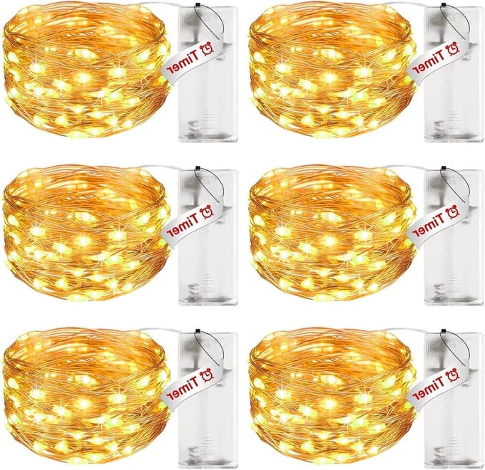 Set van 6 LED Batterij Aangedreven Sfeerverlichting met Timer - 3 m 30 LED Koperdraad Lichten voor Feest, Kerst, Halloween en Bruiloft Decoratie