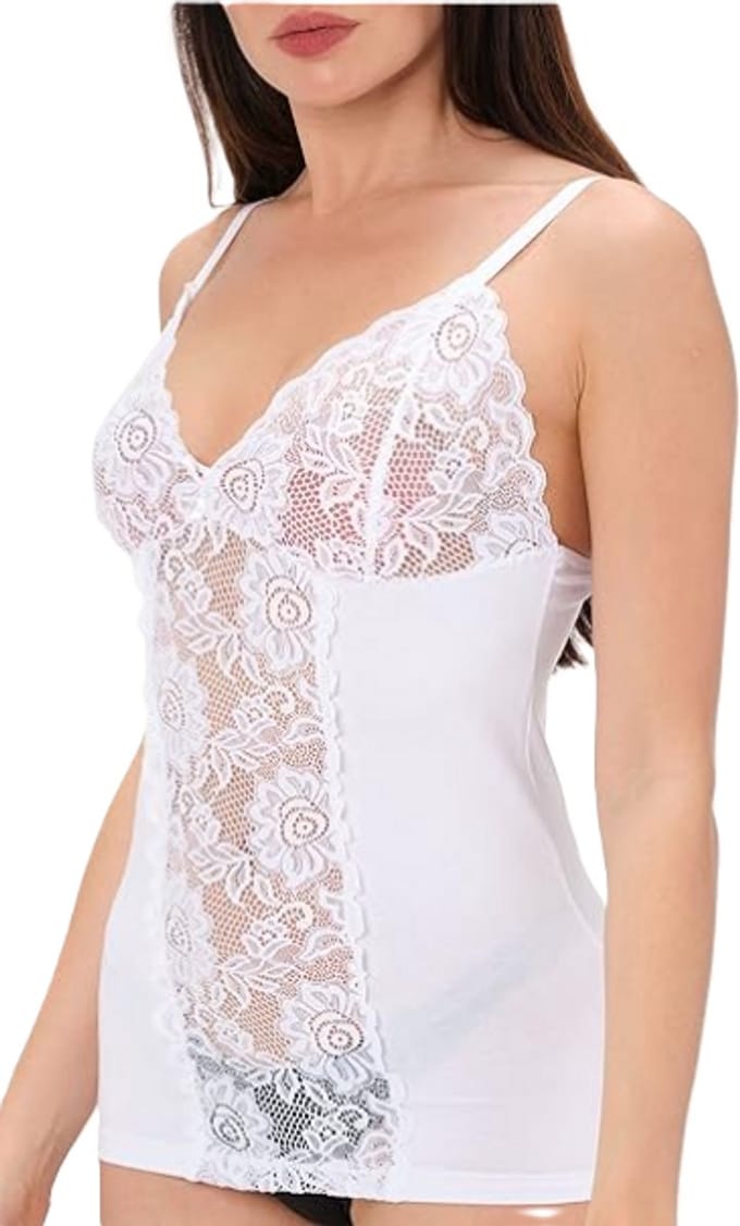 Marco Rossi - Random kant - Dameshemd kant - Onderhemd - Singlet - Katoen - Dames - Wit - Maat M/38 - Model 3