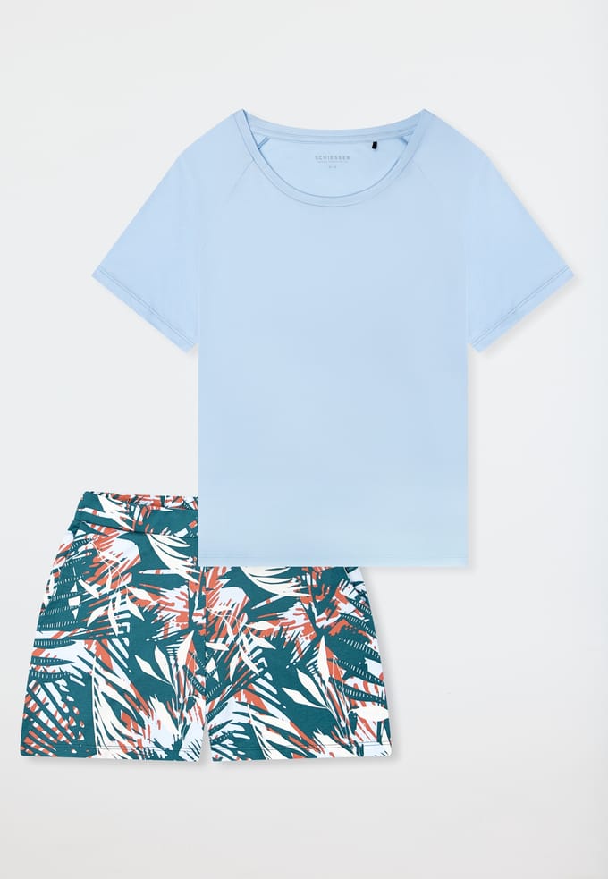 Pyjama korte palm lichtblauw - Modern Nightwear 46