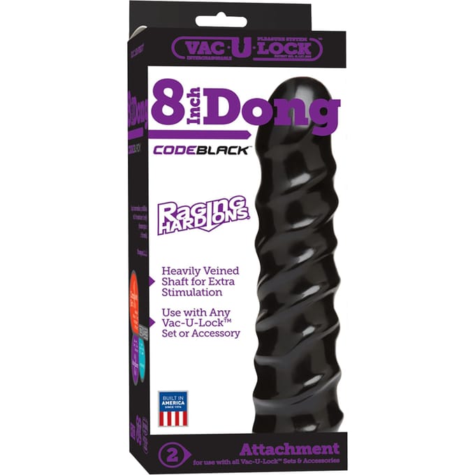 DocJohnson - Dildo Zwart - 20.32 cm -  Vac-U-Lock Raging Hard Ons Dong 8 Inch
