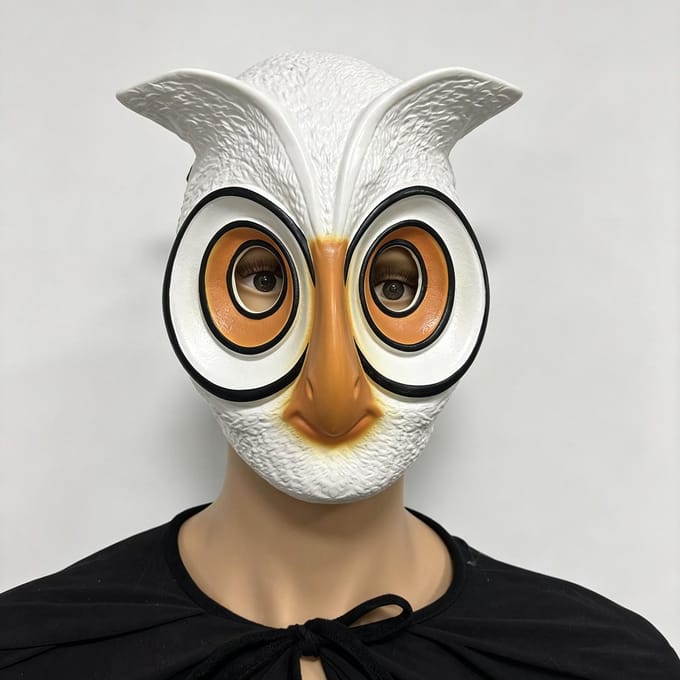 Couvre-chef animal, masque en latex hibou One size fits all adults blanc