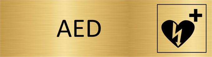 CombiCraft deurbordje AED in goud met tape - 165 x 45 mm