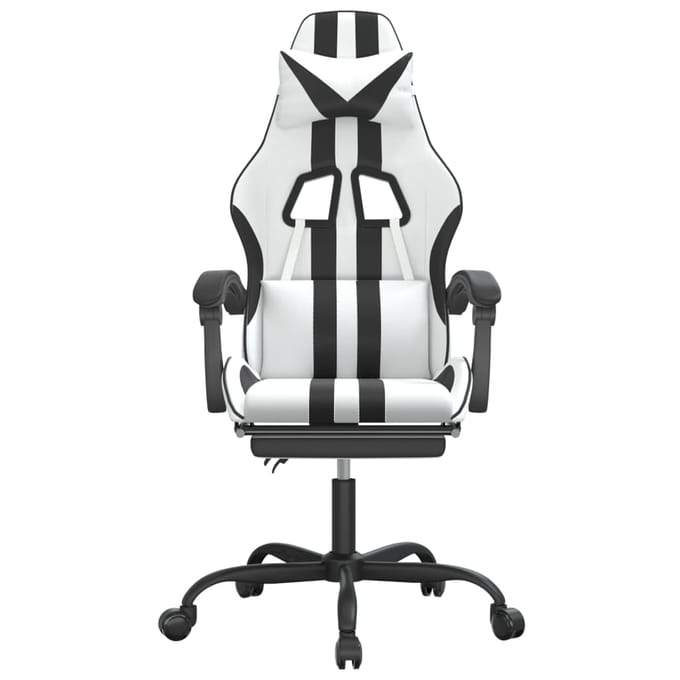 vidaXL - Gamestoel - met - voetensteun - kunstleer - wit - en - zwart