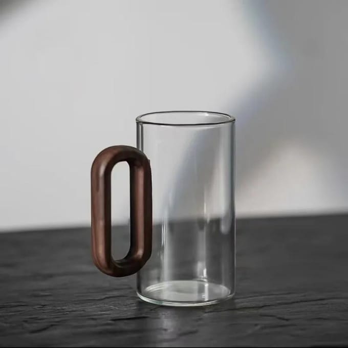 Glas Hout Enkellaags Hoog Borosilicaat Hoge capaciteit Drinkwater Koffiekop 350ML gray