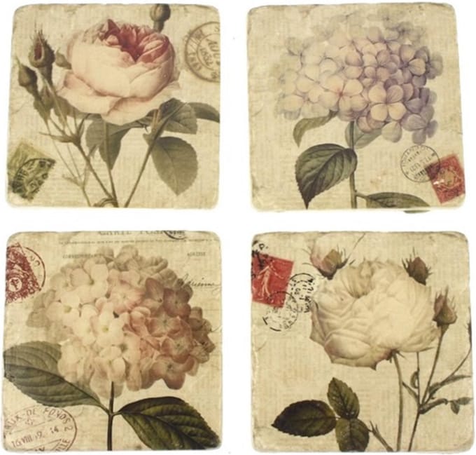 Onderzetters bloemen, set van 4