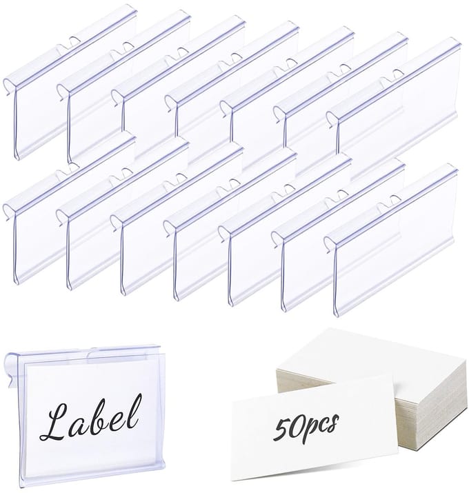 Dailygoods- Prijskaarthouder 50 stuks - Duidelijke Etikethouder - Herbruikbare Labelhouder - Plastic Draadplank - 7,6 cm x 4,2 cm - Dubbele Kliksluiting