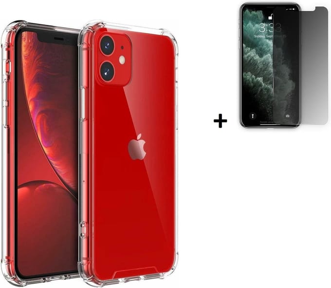 Hoesje Geschikt voor iPhone 11 - Screenprotector iPhone 11 - iPhone 11 Hoes Transparant Shock Proof Case + Privacy Screenprotector