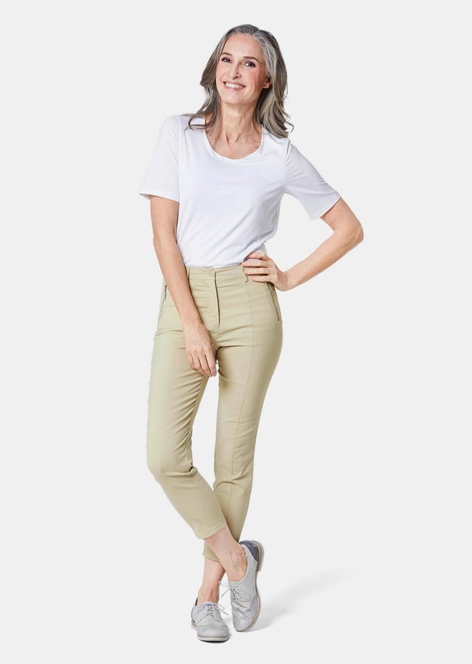 Elastische broek met extra stiksels - beige - Gr. 44 van Goldner Fashion
