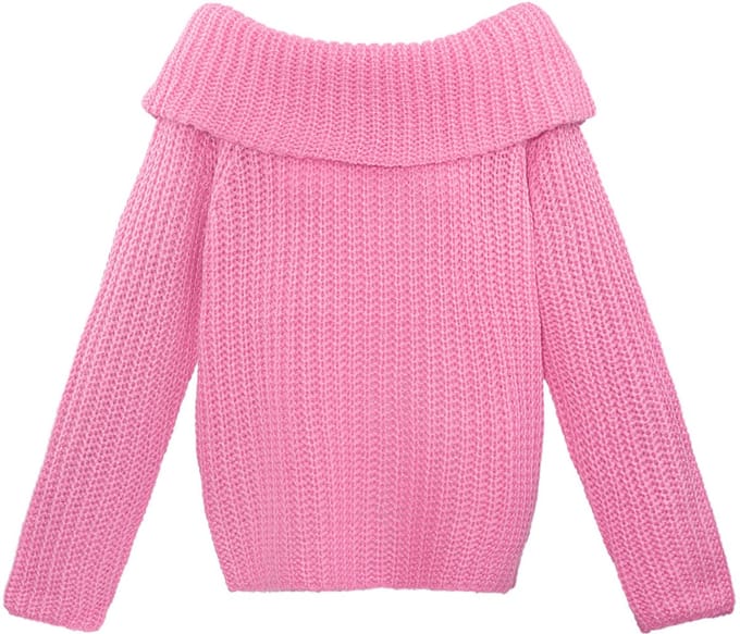 Elegante Off-Shoulder Trui van Gerecycled Polyester - Roze - Maat L/XL