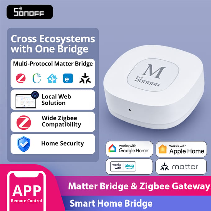 SONOFF Bridge-M Zigbee Gateway Hub & Matter Bridge, slimme thuis gateway met een 100 Mbit Ethernet-poort en een lokale webinterface, compatibel met Apple Home
