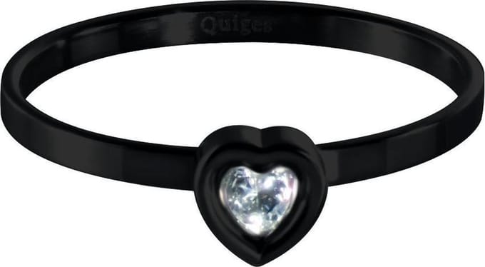 Quiges Stapelring Dames - Vulring Hart Zirkonia - RVS Zwart - Maat 19 - Hoogte 2mm