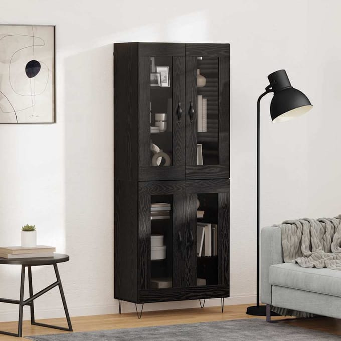 vidaXL - Highboard - Zwart - Eiken - 69,5 - x - 34 - x - 90 - cm - Bewerkt - hout