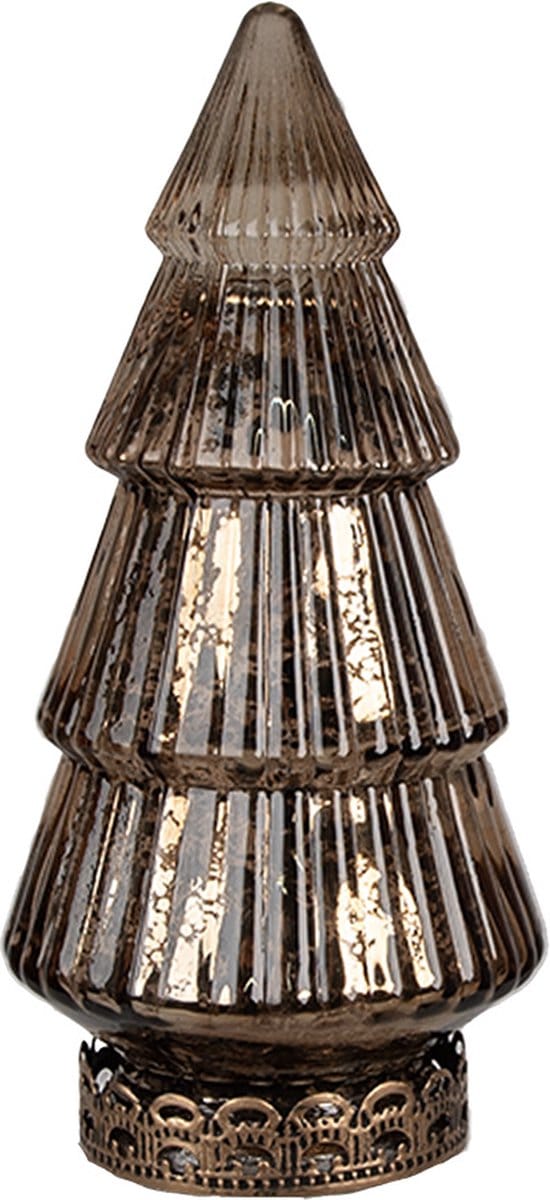Clayre & Eef Kerstdecoratie met LED-verlichting Kerstboom Ø 8x16 cm Bruin Glas
