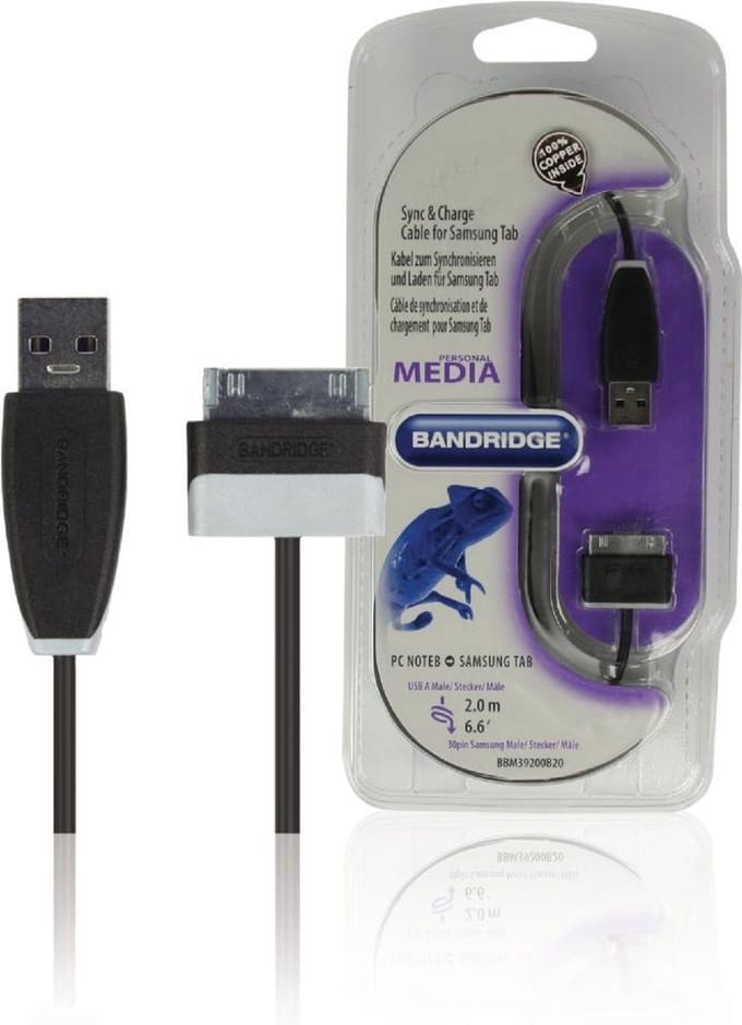 Bandridge Bbm39200b20 Synchronisatie- en Oplaadkabel voor Samsung Tab 2,00 M