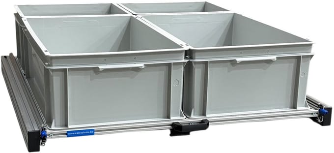 Schuifframe aluminium voor camper 90x80 cm inclusief 4 open bakken