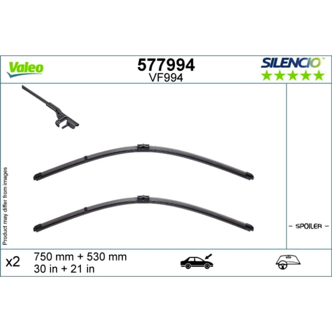 Wisserblad VALEO Silencio 577994, 750/530mm, Voor, 2 Stuk