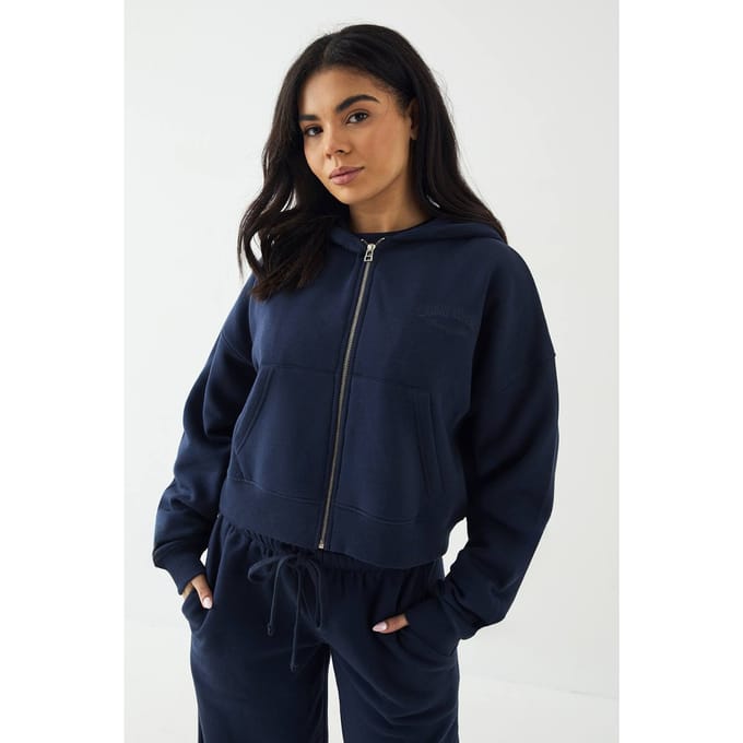 Dames DSGN Studio Sport Training Club Boxy Ritshoodie | Marineblauw | Maat: 3XL