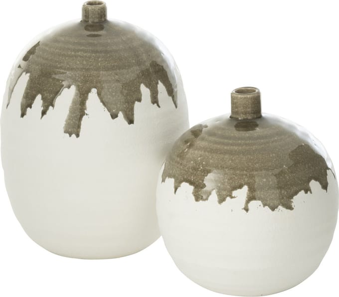 J-Line vaas Olea Fles - olijfgroen/wit - small - Ø 23 cm