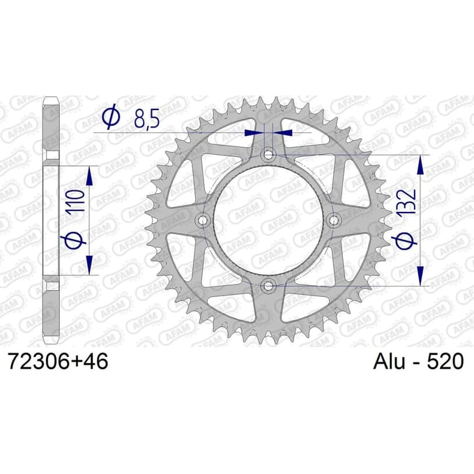 Aluminium tandwiel achter Afam 520 46 dents