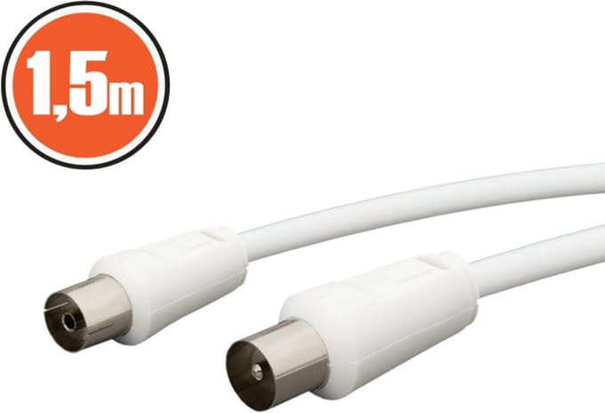 COAX Antennekabel 1,5 Meter – COAX Male naar COAX Female – Wit – Geschikt voor TV, Decoder en Multimedia Apparatuurl [20112]