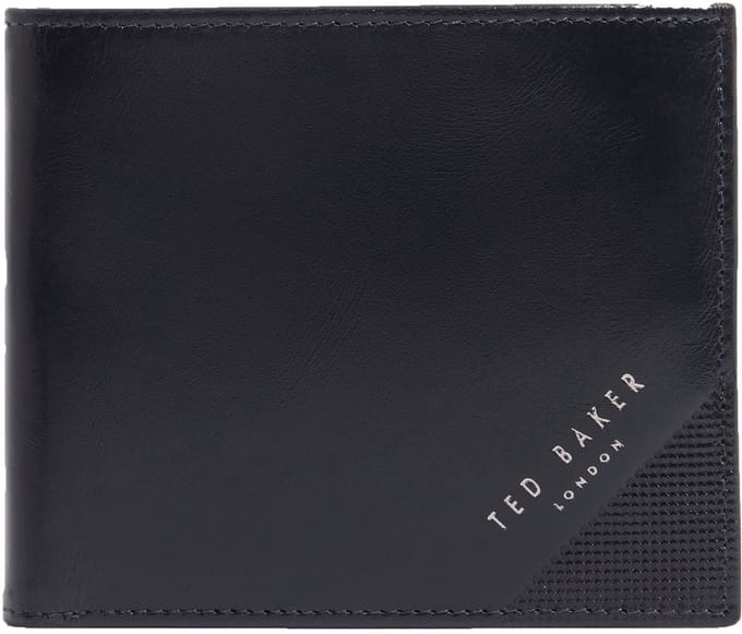 Ted Baker Leren portemonnee Embossed Corner Leather Bifold Coin Wallet Navy donkerblauw