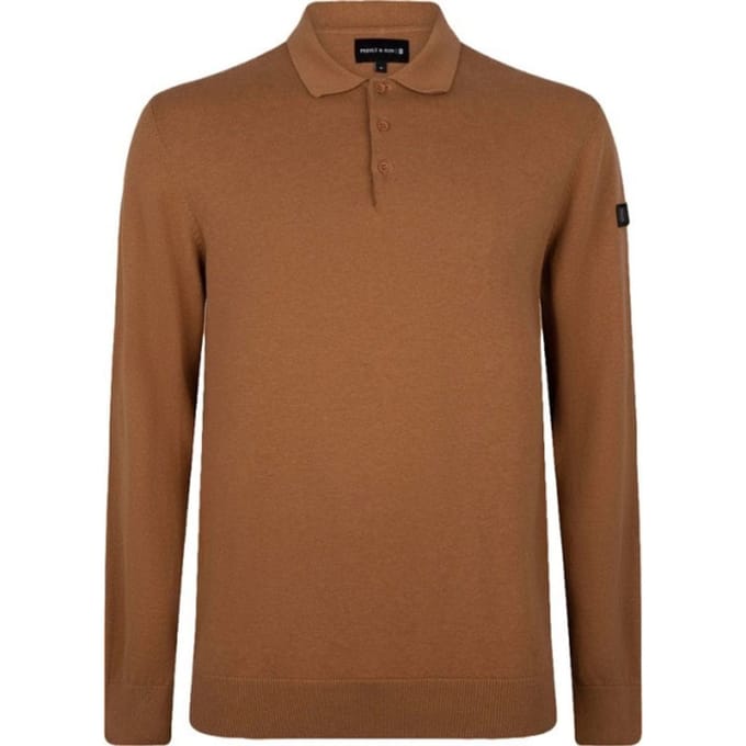 PRESLY & SUN Brad long sleeve knitted polo camel