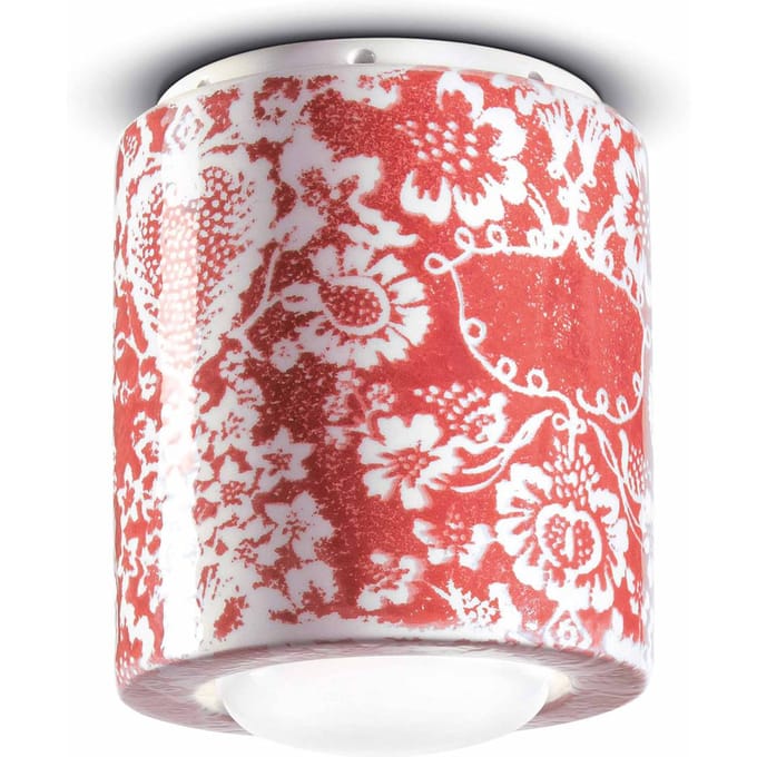 Ferroluce PI plafondlamp, bloemenpatroon, Ø 12,5 cm rood/wit