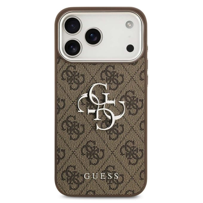 Guess 4G Metal Logo Backcover voor de Apple iPhone 17 Pro Max - Silver Edge - Brown