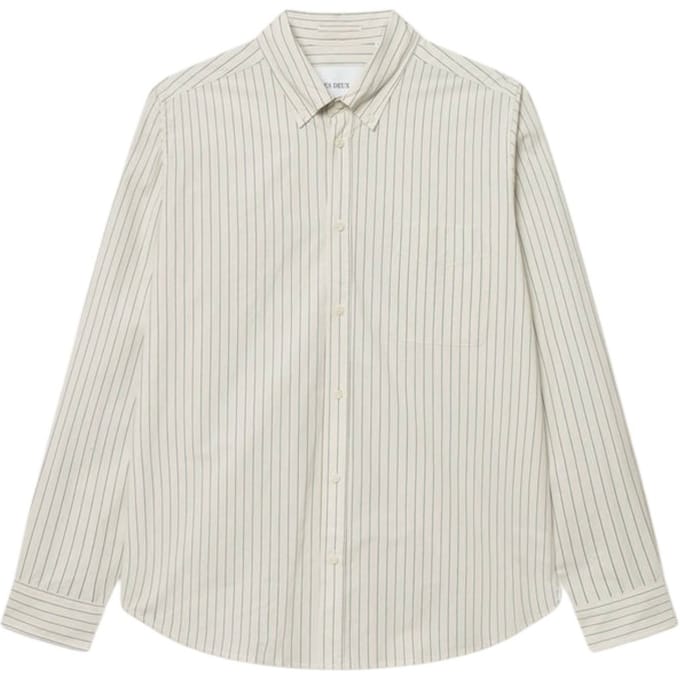 Les Deux Kent Stripe Poplin Shirt Striped Cotton Shirt - Ivory