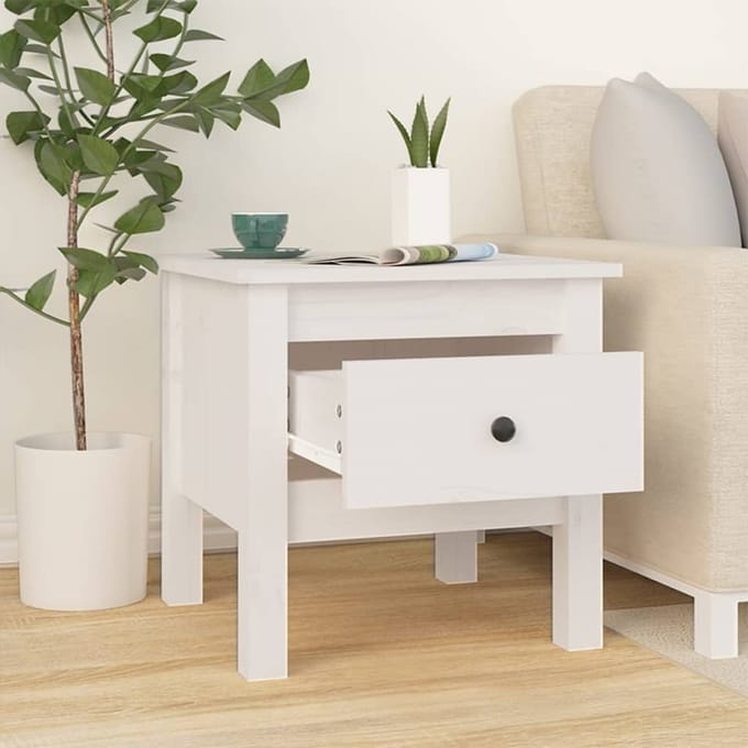 vidaXL - Bijzettafel - 40x40x39 - cm - massief - grenenhout - wit