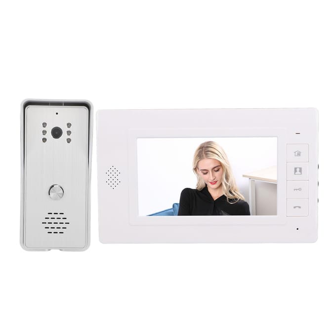Système d'interphone vidéo intelligent avec écran de 7 pouces, interphone filaire grand angle de 120 degrés, kits de sonnette avec EU Plug argenté