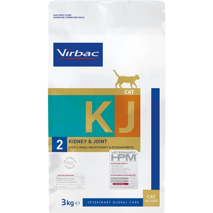 Dubbelpak 2x 3kg Virbac Veterinary HPM Cat Kidney & Joint Support KJ2 Katten Droogvoer