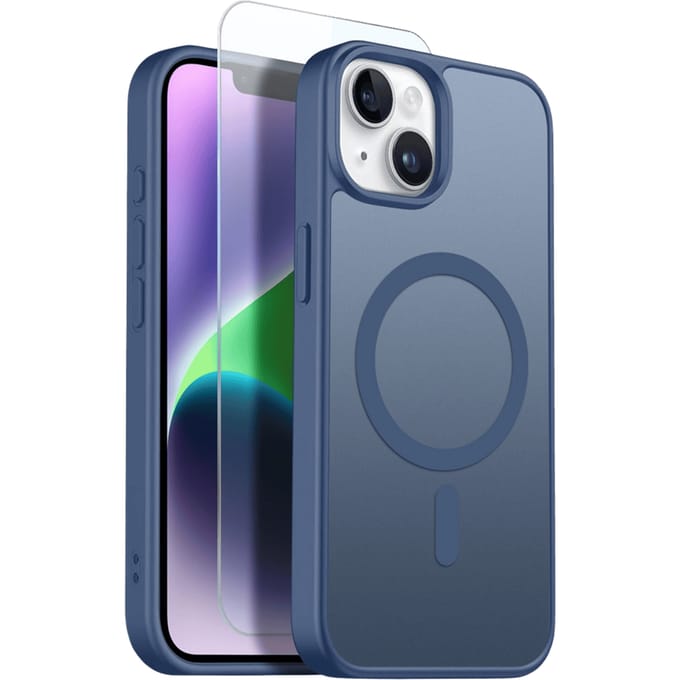 Northjo 2-in-1 iPhone 14 Hoesje – Shockproof, MagSafe + Screenprotector Blauw