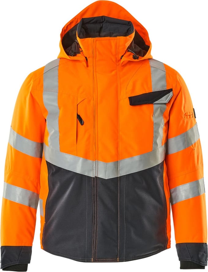 MASCOT® Hastings Winterjas L - Fluor Oranje/Zwart-Blauw
