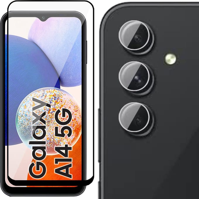 Screenprotector geschikt voor Samsung Galaxy A14 - Camera Lens Screen Protector & Glas Screen Protector FullGuard