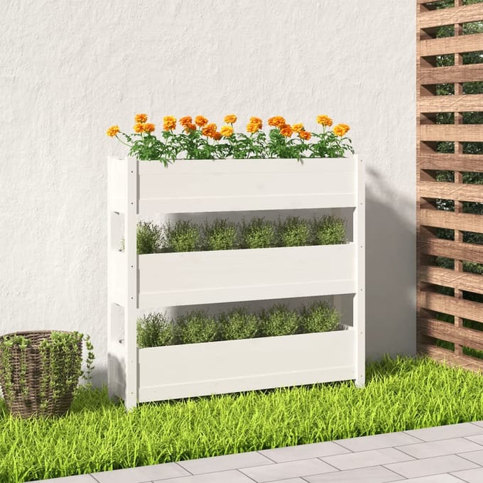 vidaXL - Plantenbak - 112x25x104,5 - cm - massief - grenenhout - wit