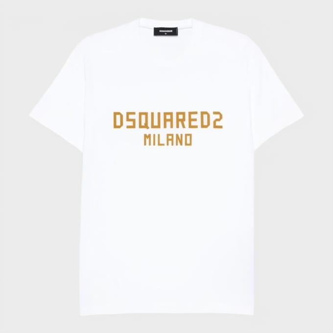 Dsquared2 Milano Logo T-Shirt Print Wit Oker