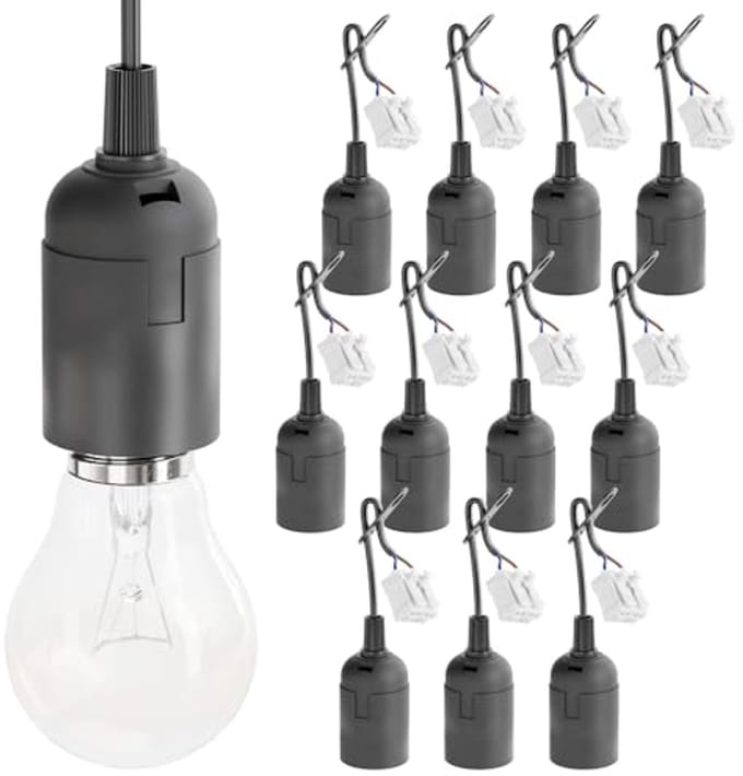12x E27 Bouwfitting Zwart met Snelkoppeling - Renovatiefitting tot 60W