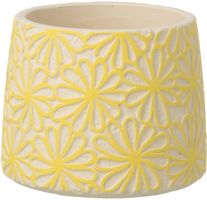 J-Line bloempot Rond Bloemen - cement - geel - small