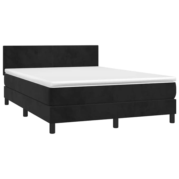 vidaXL - Boxspring - met - matras - en - LED - fluweel - zwart - 140x190 - cm