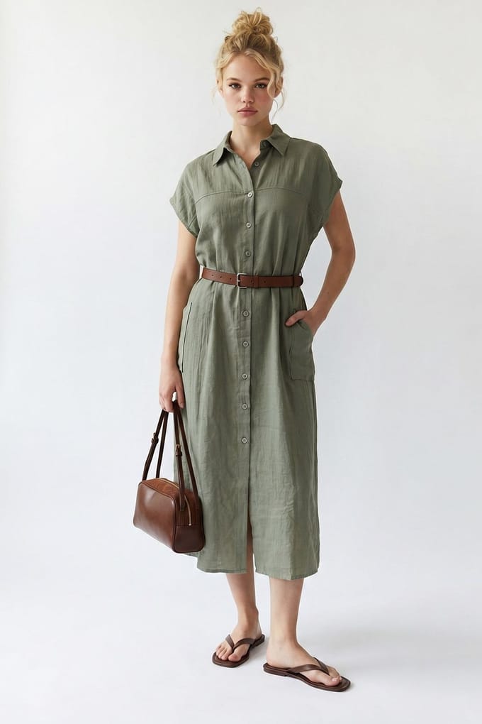 Geveste Midi Overhemdjurk
