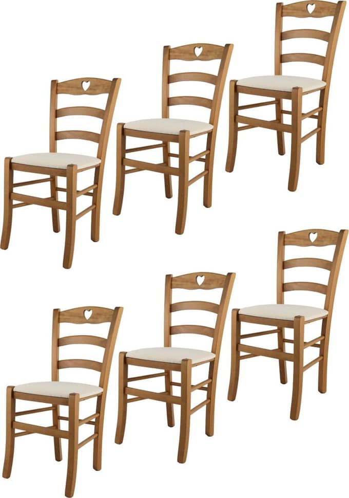 Tommychairs Cuore - Eetkamerstoelen - Set van 6 - Eikenhout - Stof