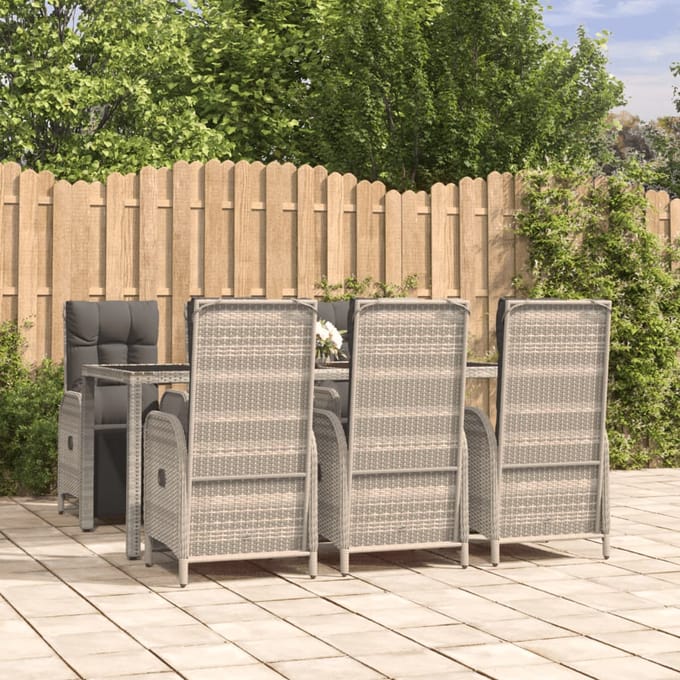vidaXL - 7-delige - Tuinset - met - kussens - poly - rattan - grijs