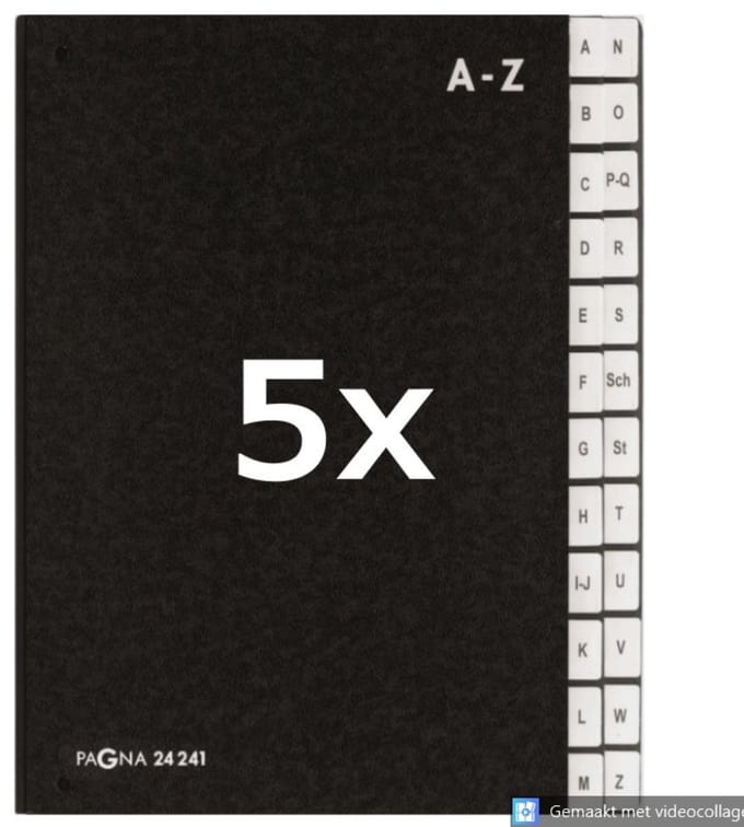 5 x PAGNA - Lessenaarordner - Dossiermap -Sorteermap 24-tabs A-Z - Zwart - Hardkarton - A4