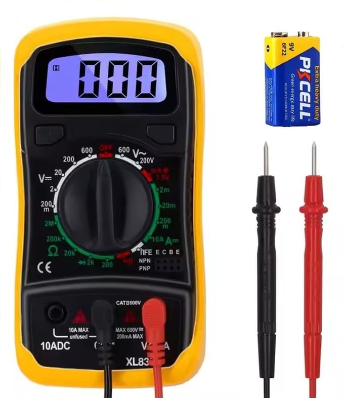 Digitale Multimeter - AC / DC - Transistor tester - Incl. 9V Batterij & meetsnoeren - Multi Meter - Universeel meter