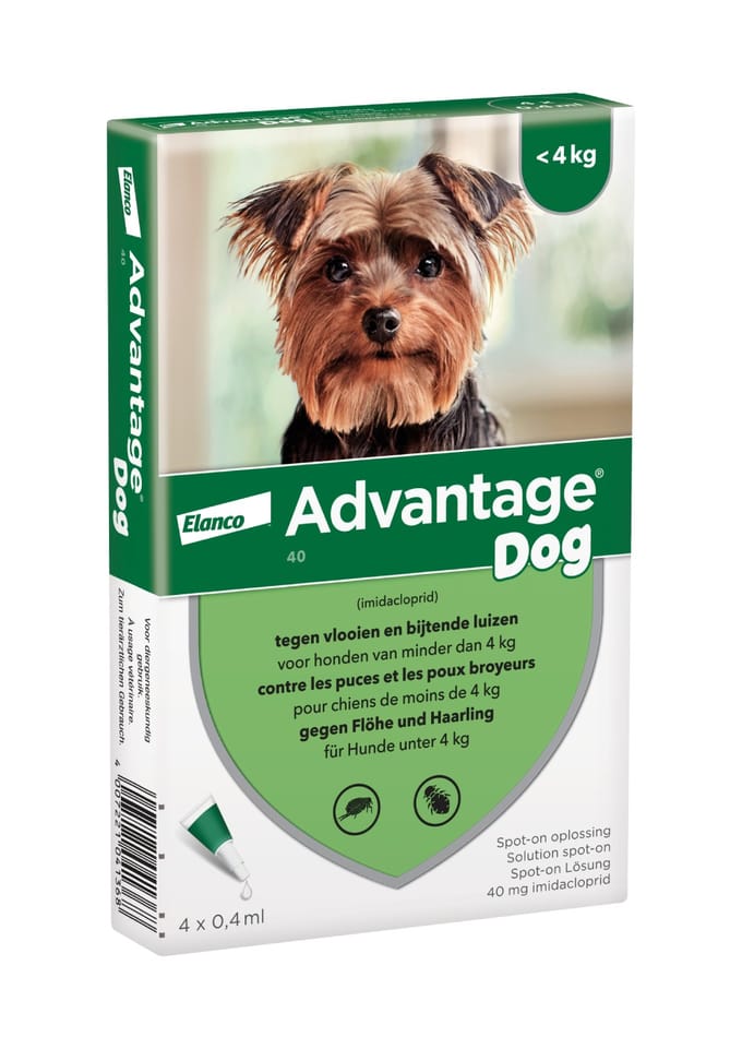 Advantage® 40 voor Honden tot 4 kg - Dubbelpak 2 x 4 Pipetten - BE