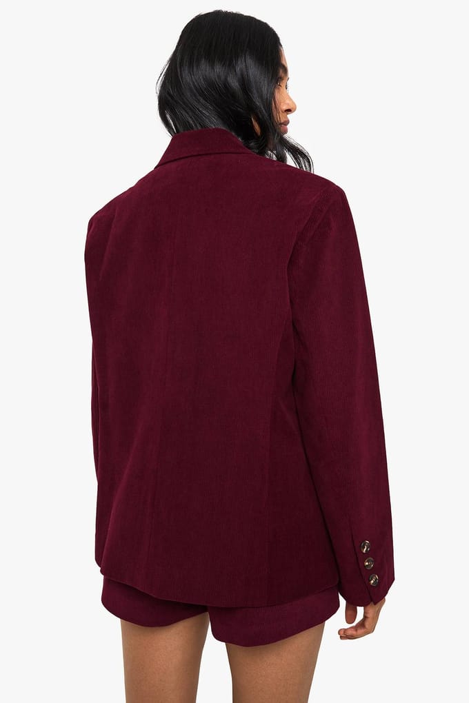 boohoo Dames Courdoroy Op Maat Gemaakte Blazer | Bordeaux Rood | Maat: 38