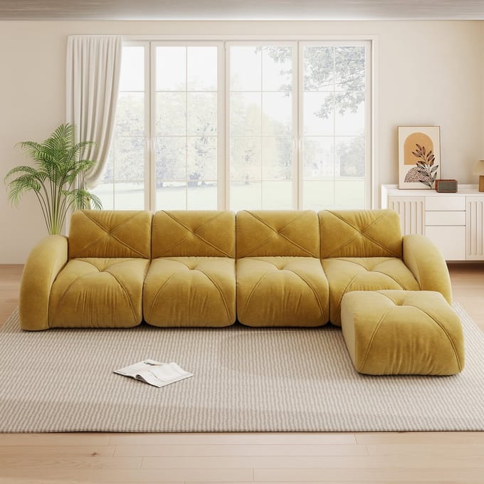 MODFU Modulaire Hoekbank - Flexibele Opstelling - Woonkamer - Chenille - Geel